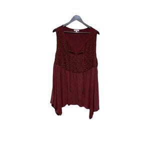 NEW! Halo Brown Crochet Tank Top Handkerchief Hem Women's Size 1X